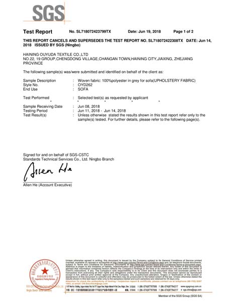 Ouyuda SGS certificate