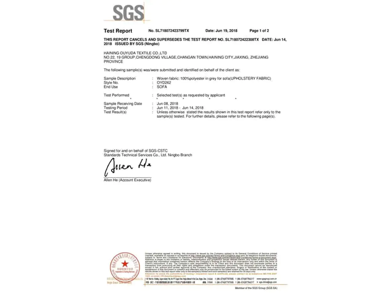 Ouyuda SGS certificate
