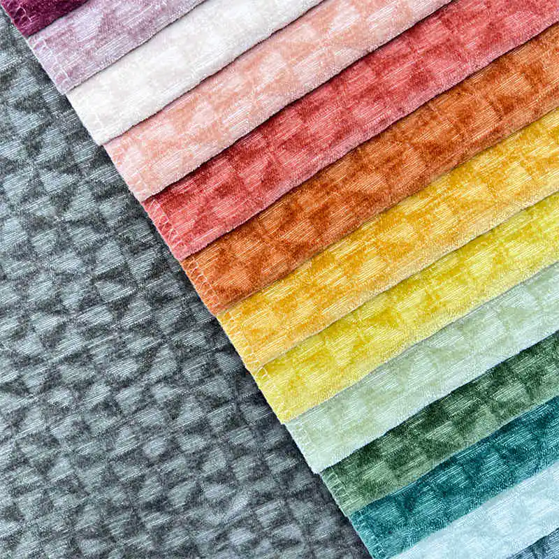 Shiny Yarn Geomatric Design Chenille Sofa Fabric Soft Texture Furniture Cloth